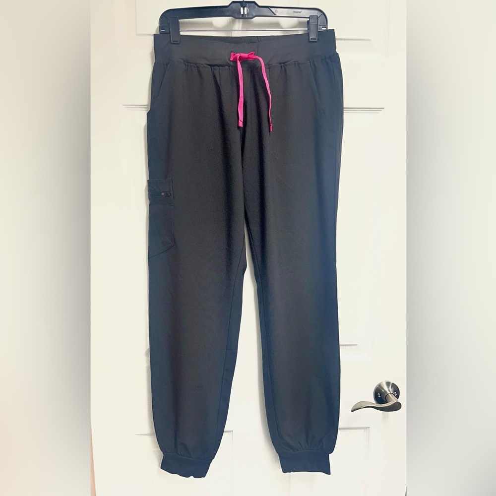 Crush Scrubs Black Joggers with Pink Drawstring sz L